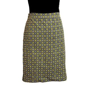 J. CREW The Pencil Basketweave Straight Cotton Lined Skirt Geometric Print Sz 12